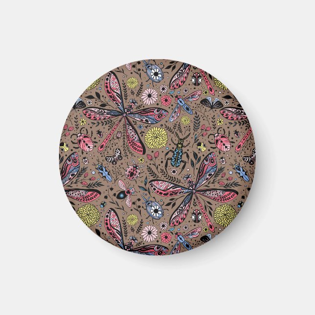 Doodle bugs on mocha brown magnet (Front)