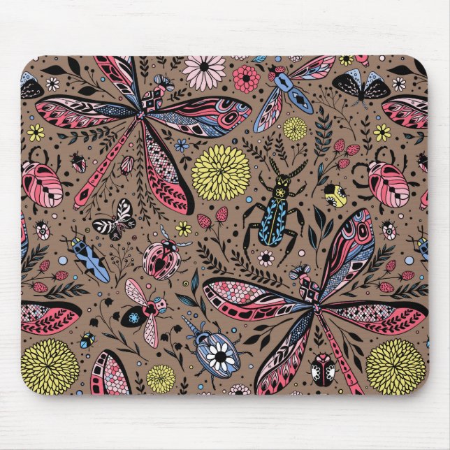 Doodle bugs on mocha brown mouse pad (Front)