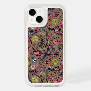 Doodle bugs on mocha brown OtterBox iPhone 14 case