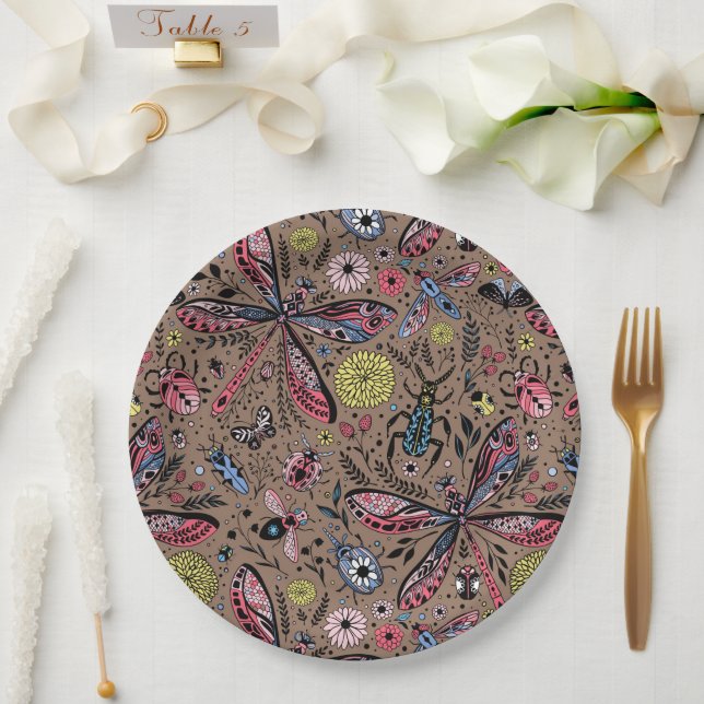 Doodle bugs on mocha brown paper plates (Wedding)