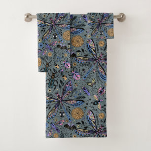 Doodle bugs on slater gray bath towel set
