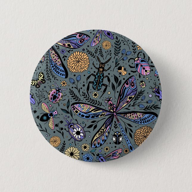 Doodle bugs on slater gray button (Front)