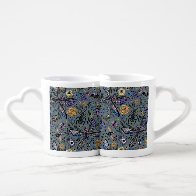 Doodle bugs on slater gray coffee mug set (Front Nesting)