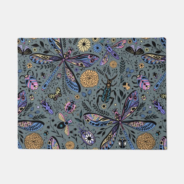 Doodle bugs on slater gray doormat (Front)