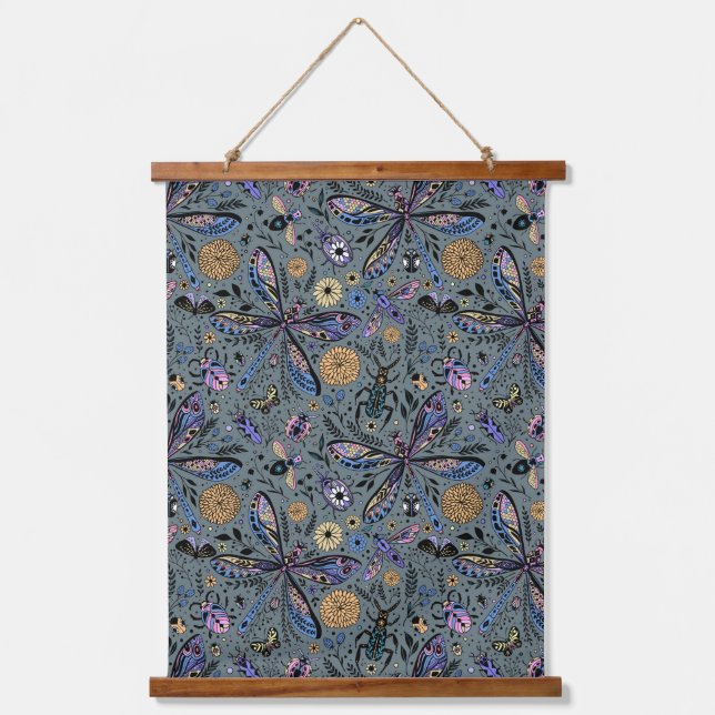 Doodle bugs on slater gray hanging tapestry (Front)