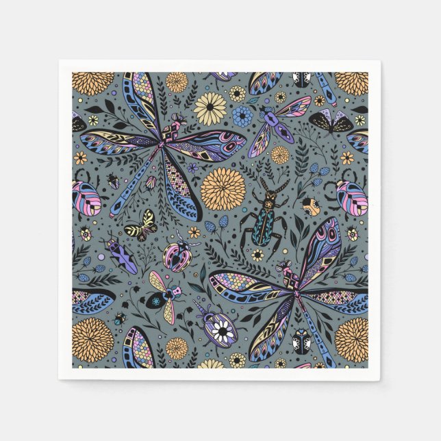 Doodle bugs on slater gray napkins (Front)