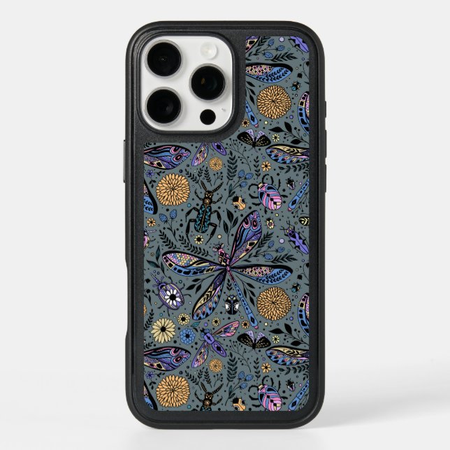 Doodle bugs on slater gray otterbox iPhone case (Back)