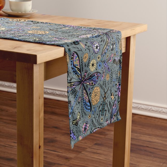 Doodle bugs on slater gray short table runner (In Situ)