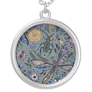 Doodle bugs on slater gray silver plated necklace