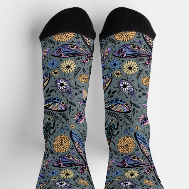 Doodle bugs on slater gray socks (Top)