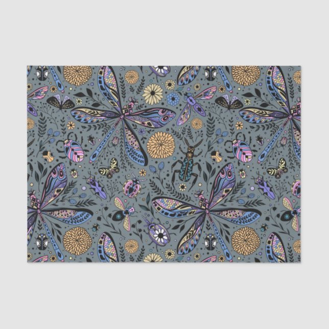 Doodle bugs on slater gray tissue paper (Front)