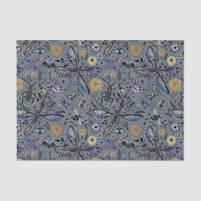 Doodle bugs on slater gray tissue paper (Front)