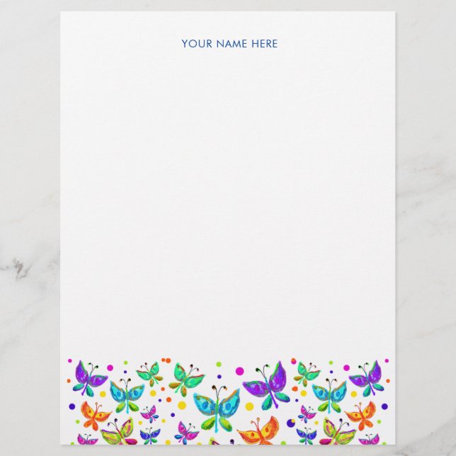 Doodle Butterflies Bright Colored Boho Letterhead (Front)