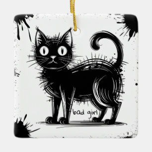 doodle cat ceramic ornament