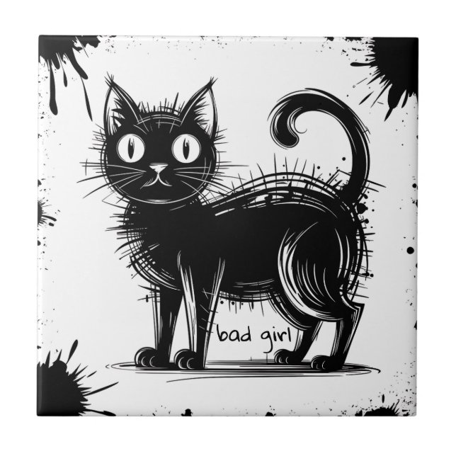 doodle cat  ceramic tile (Front)