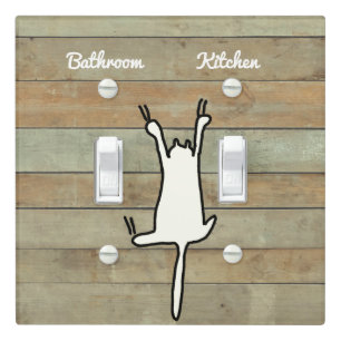 Doodle Cat hanging on a rustic wood Light Switch Cover