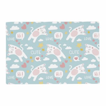 Doodle Cat Pattern With Lettering Placemat by Pick_Up_Me at Zazzle