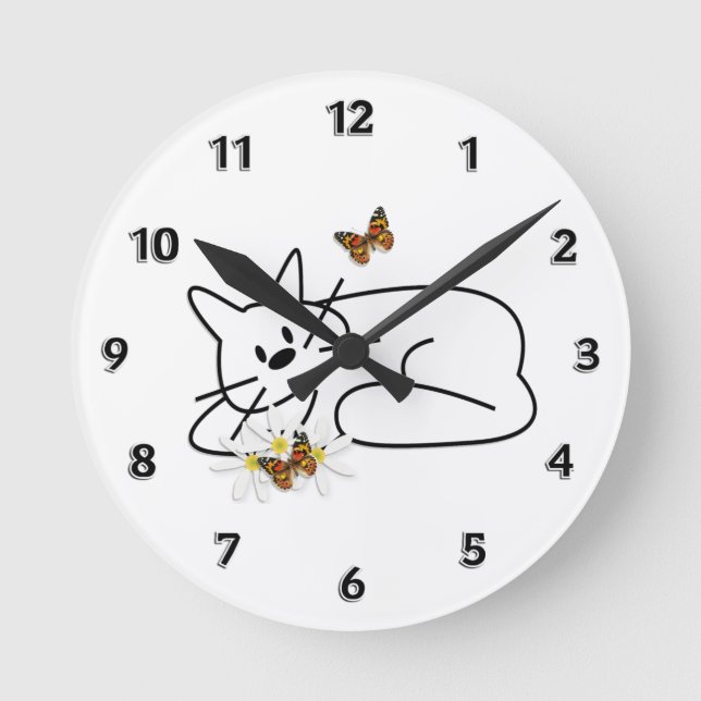 Doodle Cat Round Clock (Front)