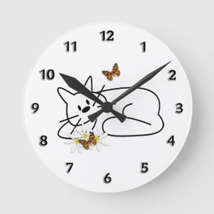 Doodle Cat Round Clock