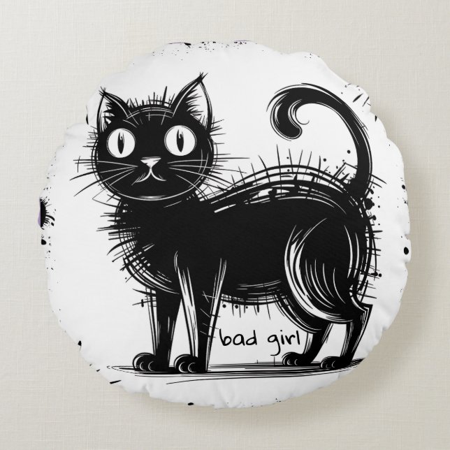 doodle cat  round pillow (Front)