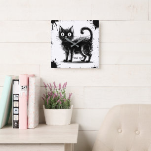 doodle cat  square wall clock