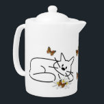 Doodle Cat Teapot<br><div class="desc">Doodle a happy cat on personalized gifts, t-shirts and home decor with daisies and butterflies for cat lovers, pet owners and animal theme gift ideas.</div>