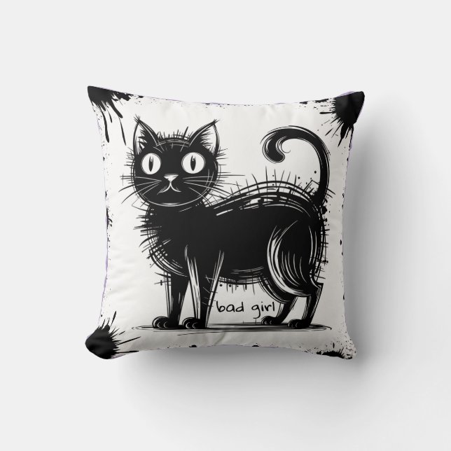 doodle cat  throw pillow (Front)