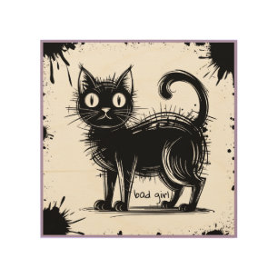 Doodle cat wood wall art