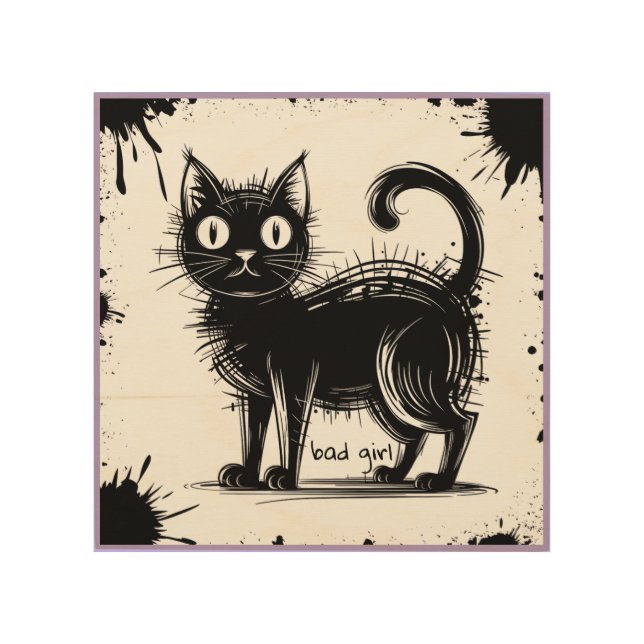 Doodle cat wood wall art (Front)