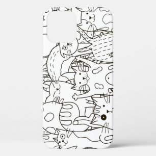 Doodle cats: black and white. iPhone 12 case
