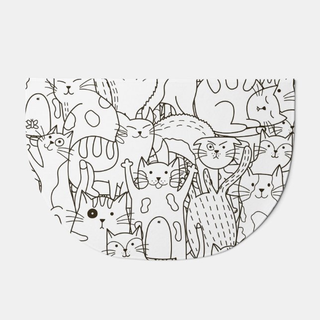 Doodle cats: black and white. doormat (Front)