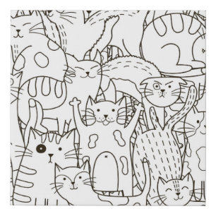 Doodle cats: black and white. faux canvas print