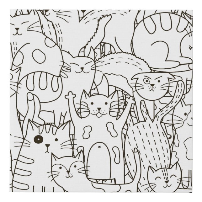Doodle cats: black and white. faux canvas print (Front)