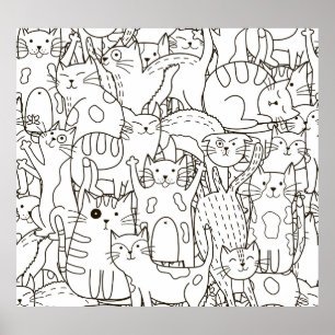 Doodle cats: black and white. poster