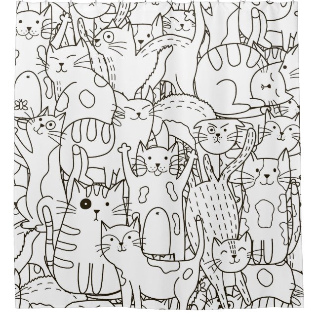Doodle cats: black and white. shower curtain (Front)