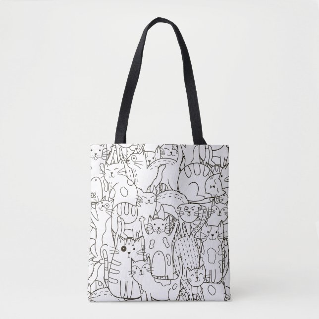 Doodle cats: black and white. tote bag (Front)
