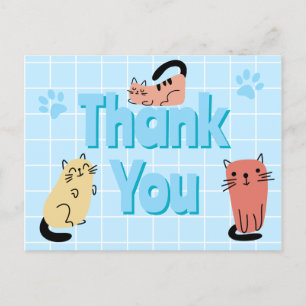 Doodle Cats Blue Thank You Postcard