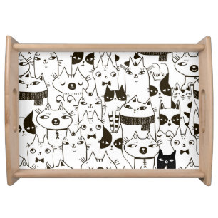Doodle cats: funny seamless pattern. serving tray