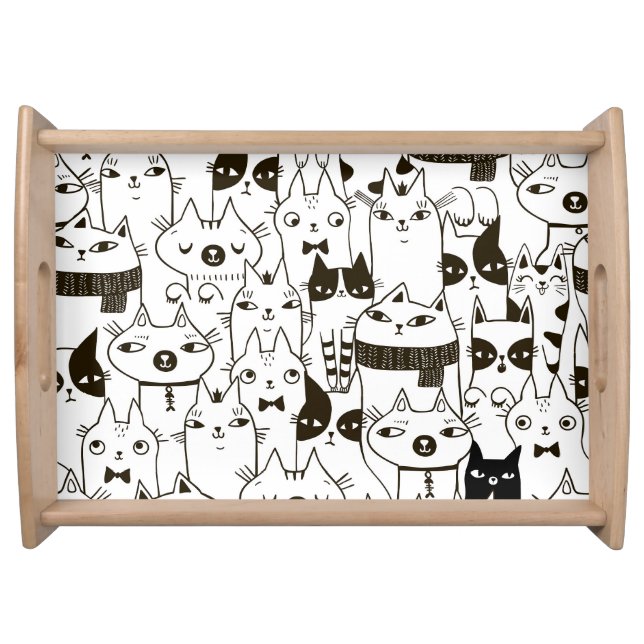 Doodle cats: funny seamless pattern. serving tray (Front)