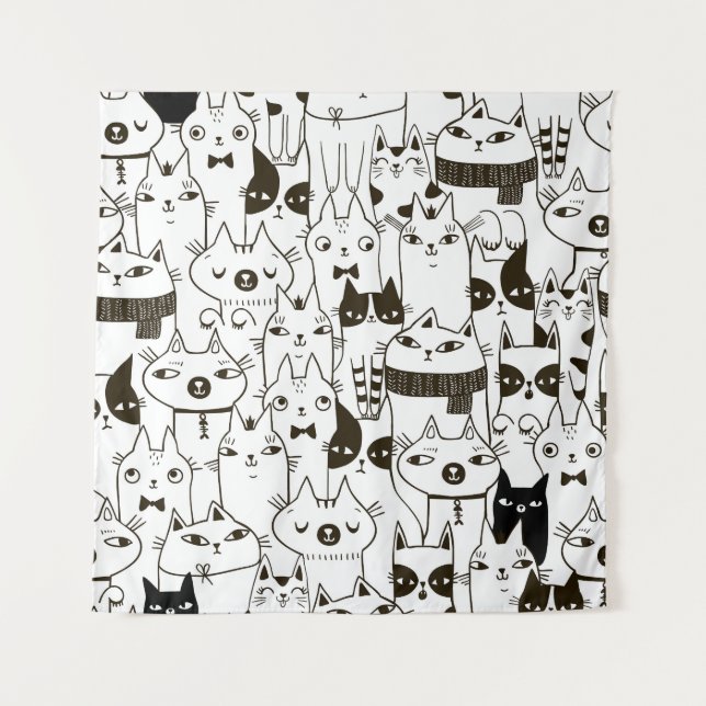 Doodle cats: funny seamless pattern. tapestry (Front)