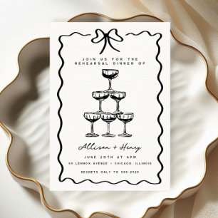 Doodle Champagne Tower Bow Rehearsal Dinner Invitation