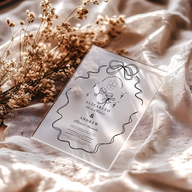 Doodle Champagne Whimsical Bow Wedding Acrylic Invitations (Creator Uploaded)