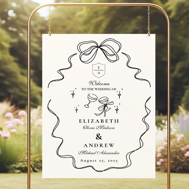Doodle Champagne Whimsical Bow Wedding Foam Board (Creator Uploaded)
