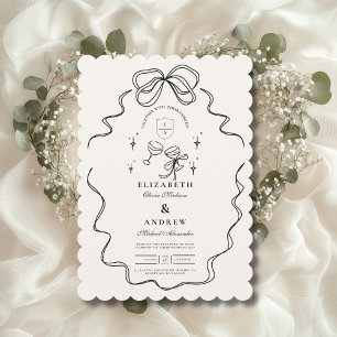 Doodle Champagne Whimsical Bow Wedding Invitation