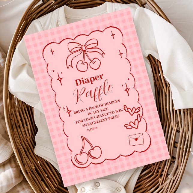 Doodle Cherry Bow Bow Baby  Shower Diapper Raffle  Enclosure Card (Creator Uploaded)