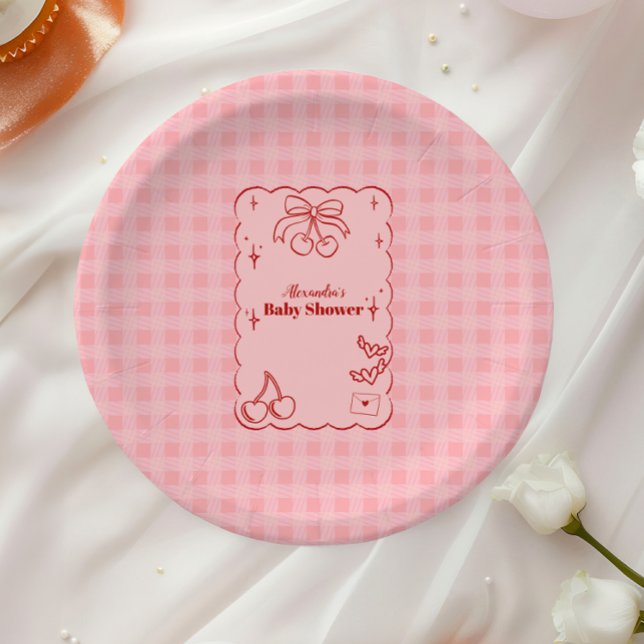 Doodle Cherry Bow Bow Baby Shower Paper Plates (Creator Uploaded)