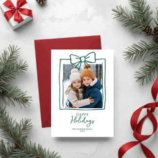 Doodle Christmas 4 Photo Hand-Drawn Bow Ribbon  Holiday Card