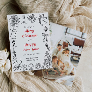 Doodle Christmas Card Photo Hand Drawn Holiday Red