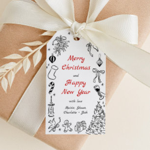 Doodle Christmas Gift Tag Quirky Hand Draw Holiday