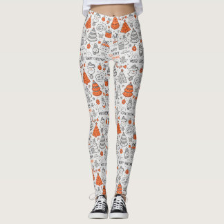 Doodle Christmas Orange Gray Pattern Leggings